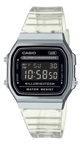 Reloj Casio Retro A168xes Oficial Original Color De La Correa Transparente Color Del Bisel Plateado