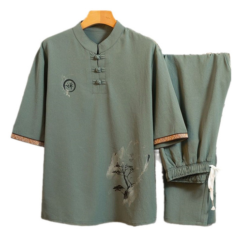 Conjunto De Camisas Y Pantalones De Lino Para Hombre, Camisa