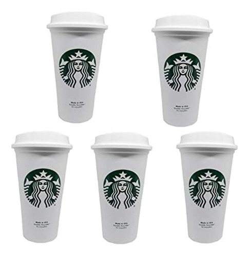 Starbucks Juego 5 Taza Caliente Reutilizabl 16 Onza Tapa