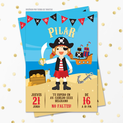Imagen 1 de 4 de Invitación Digital + Imprimible - Pirata Para Nena