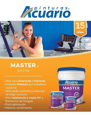 Imagen 3 de 4 de Pintura Premium Acrílica Master Acuario 19 Lts Color Blanco