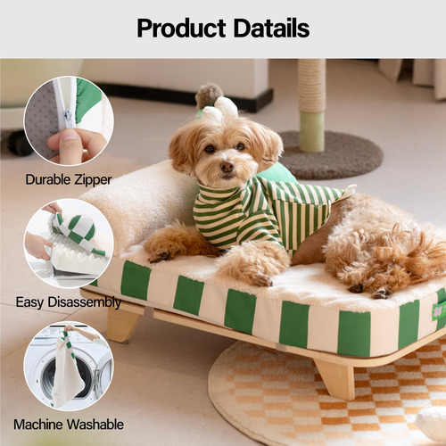 Sofá Cama Ortopédico Elevado Para Gatos Verde Con Funda Lava Verde Diseño