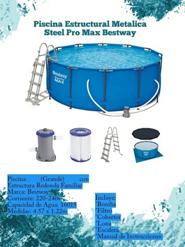Imagen 2 de 4 de Piscina Tobular Marca Bestway Steel Pro Max 4.57m X 1.22m