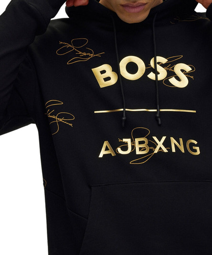 Sudadera Boss De Caballero Con Logo Estampado Dorado Y Gorro