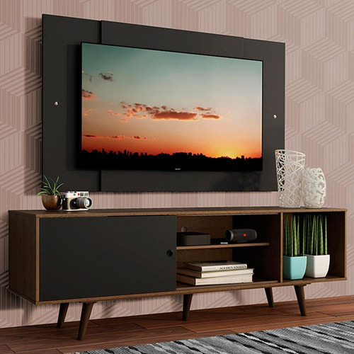 Rack Madesa Dubai Com Pés E Painel Tv Até 58 Polegadas 7kd8 Cor Rustic/Preto/Preto MDES0200157KD8