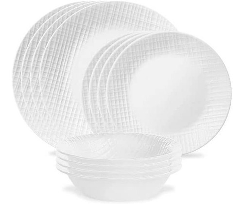 Set Vajilla Corelle Linen Weave 12pz Blanco