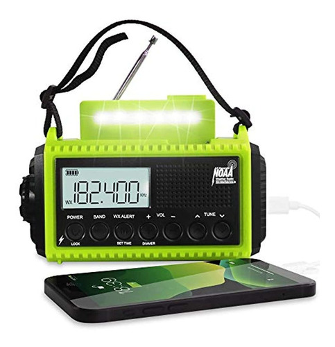 Radio De Manivela Am/fm Portátil Con Linterna, Color Verde