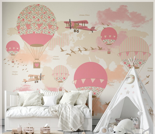 Mapa Infantiles Shabby Rosado De Vinilo Adhesivo Para Pared