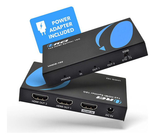 Divisor Hdmi Orei Ultrahd 4k 60 Hz 1 X 2 - 1 Entrada 2 Salidas 2 Puertos 2: 8 Bits - Hdmi 2.0, Hdcp 2.0, 18 Gbps, Edid, Pantallas 4k Duplicadas/espejo - Uhds-102
