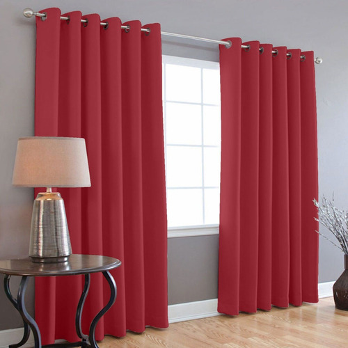 Cortinas Blackout 275cm Ancho X 215cm De Largo En 2 Paneles Color Rojo Cereza