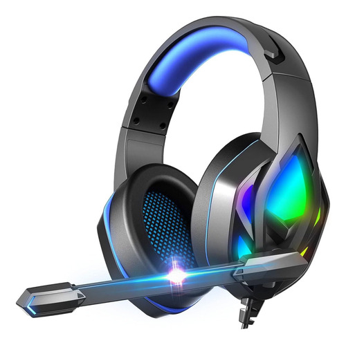 Audifonos Diadema Con Micrófono Luz Led Alámbrico Negro/azul