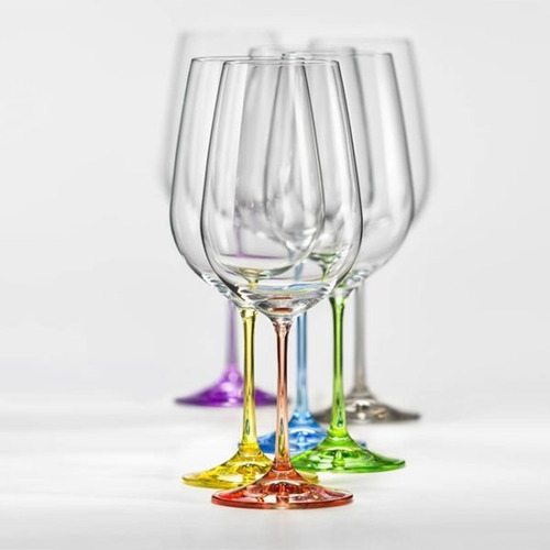 Imagen 3 de 7 de Copa Copón Vino Cristal Bohemia Pie De Colores Setx6 550ml