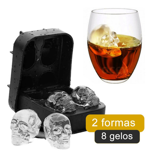 Kit 2un Forma Gelo Caveira Cranio Silicone Drinks Bar