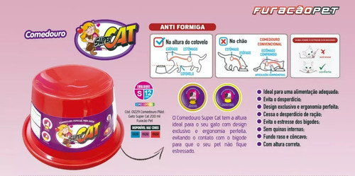 Comedouro Plástico P/ Gatos Super Cat 200ml Azul Furacão Pet