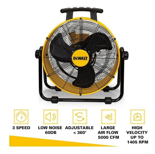 Ventilador De Piso Industrial Dewalt 20 In 3 Veloc 1/5 Hp Color De La Estructura Amarillo Color De Las Aspas Negro Diámetro 55 Cm Frecuencia 60 Material De Las Aspas Metal
