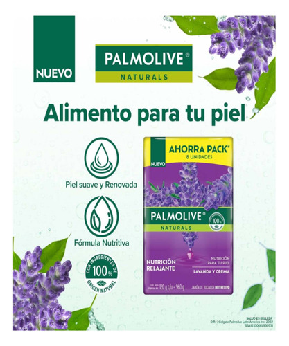 Jabón En Barra Palmolive Naturals Lavanda Y Crema 8 Pz. Drop
