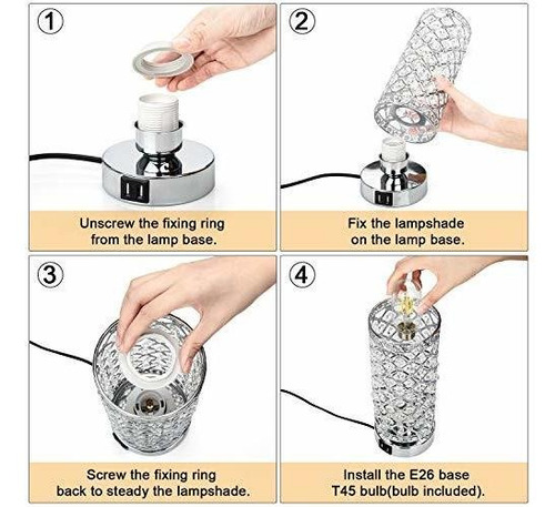 Lampara De Mesa De Control Tactil De Cristal Con Puertos De