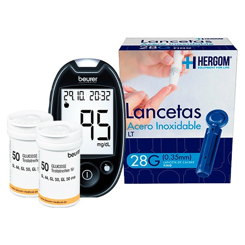 Kit Glucometro Gl44 Beurer+100 Tiras Reactivas +100 Lancetas