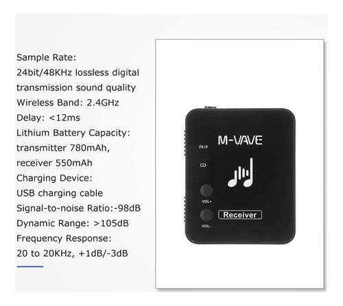 Receptor Traseiro Sem Fio Wp-10 Ear M-vave 2.4ghz