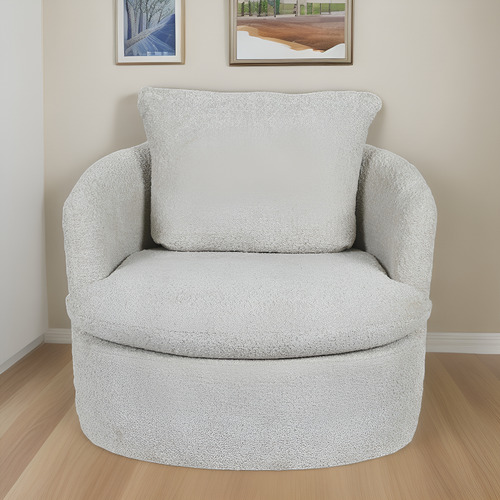 Sillón Ocasional Individual Diseño Moderno 1 Plaza Color Beige Diseño de la tela Bouclé
