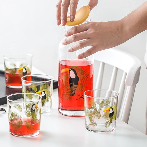 Set De Botella 1,2 Ltrs + 6 Vasos 380cc - Pasabhace Jungle Verde
