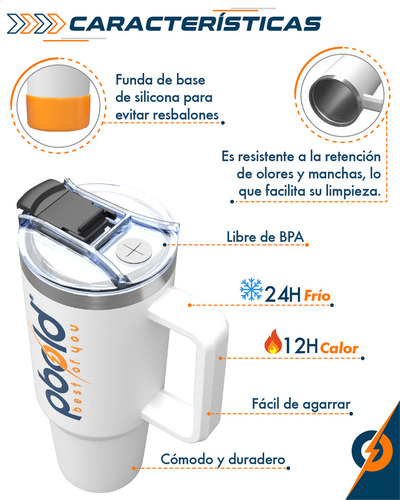 Termo Botella Térmica Deportiva Vaso Botilito Agua Café Caliente Acero Inoxidable 40oz Deporte Gimnasio Gym Fitness Oficina Viajes Pitillo Protector Silicona Pbold Blanco