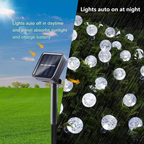 Imagen 2 de 4 de Serie Solar De Luces Navideñas Tipo Esfera Color Blanco Frio