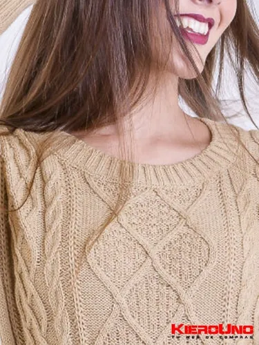 Sweater Largo Mujer Cuello Redondo Lana Saco Negro Kierouno