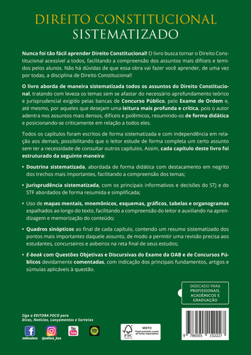 DIREITO CONSTITUCIONAL SISTEMATIZADO - 1ª ED - 2021, de Santos, Eduardo dos. Editorial Editora Foco Jurídico Ltda, capa mole em português, 2021