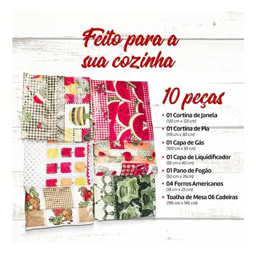 Jogo De Cozinha Kit Com Pia e Janela 10 Peças Estampadas Tecido Oxford  Decoração Envio Rápido