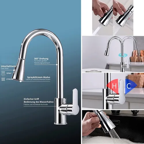 Llave Grifo Monomando Lavaplatos Extensible Niquel