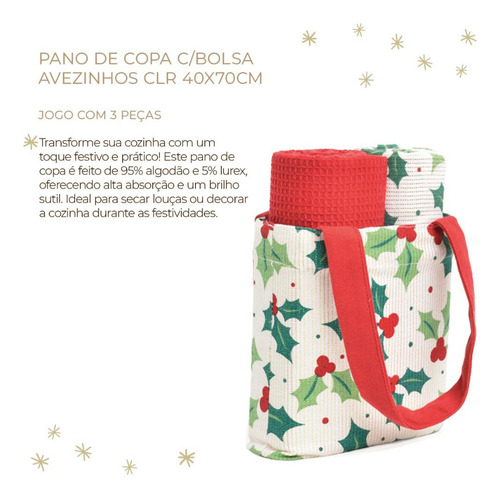 Kit 3 Pano De Prato Copa Estampado Claro Natal 40x70cm