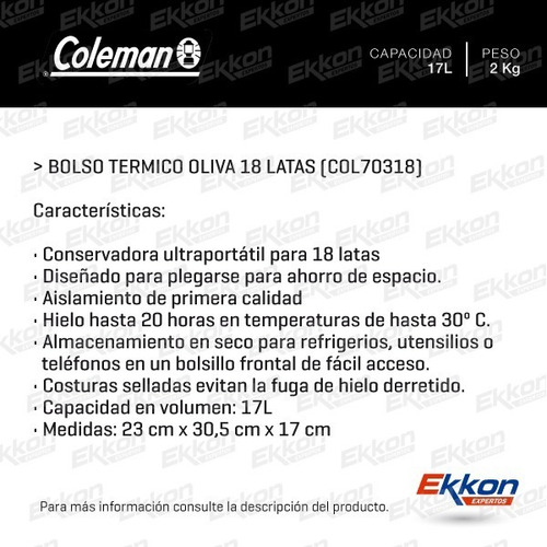 Imagen 2 de 9 de Bolso Termico Oliva 18 Latas Coleman (col70318)