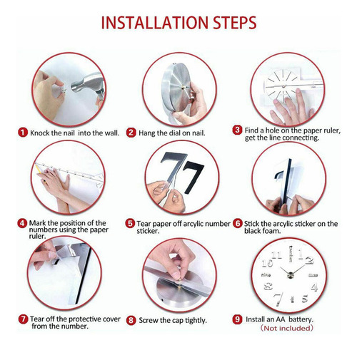 Moderno Reloj De Pared Grande Diy 3d Espejo Superficie
