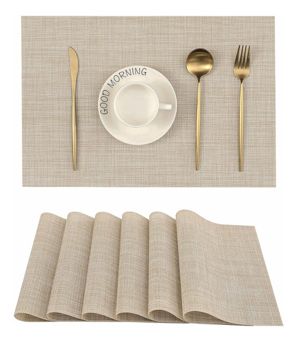 Juego De 6 Manteles Individuales Beige Leetaltree - Mantele