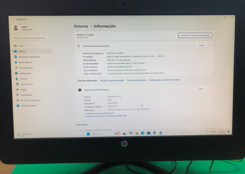 Aio Hp 205 G3 19.5 Amd E2 9000 1.8ghz 8gb Ram 240gb Ssd Negro (Usado)