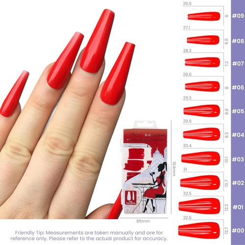 Uñas Postizas De Cobertura Completa En Rojo Intenso Brillant