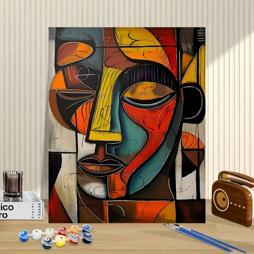 Pintura Por Números Diy Rostro Abstracto 50 X 40 Blanco
