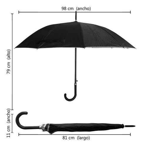 Paraguas Grande Plegable Automática Liso 12 Varillas- 13687 Negro