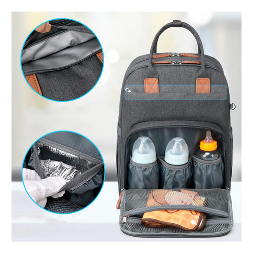 Mochila Maternidade Land Bonny Multifuncional Cor Cinza Desenho Do Tecido Liso