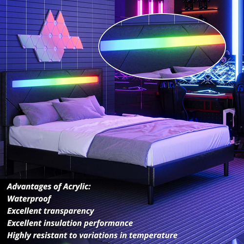 Base De Cama Matrimonial Likimio Con Luces Led Negro
