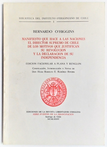 Manifiesto A Las Naciones Bernardo O'higgins 1985 