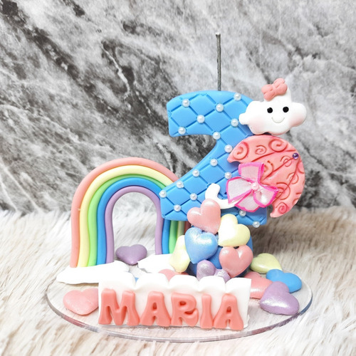 Imagem 5 de 6 de Vela Topo De Bolo Em Biscuit Chuva De Amor Arco Iris