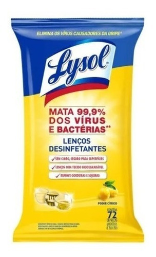 Lysol Toallas Desinfectantes Citrus 5 Paquetes 72 Pzs C/u