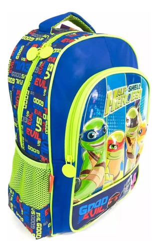 Mochila Tortugas Ninja Primaria 3d Lenticular Urbania Azul Verde Liso