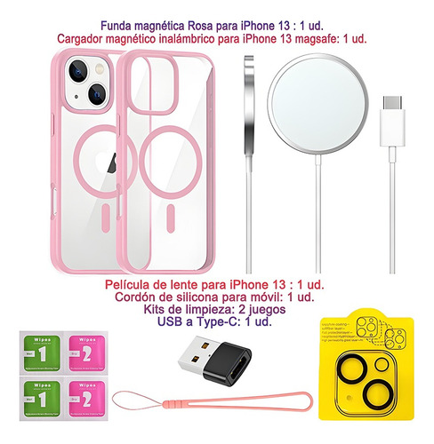 Funda Case Para iPhone 11 12 13 14 15 14pro 15pro 16pro 14pro Max 15pro Max 16pro Max Con Magsafe Rudo Mica Cámara+cargador Inalambrico 7 Kit