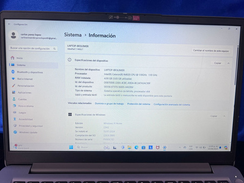 Lenovo Ideapad 1 14igl7 Celeron N4020,ram 4gb, 128gb Ssd Plateado (Usado)