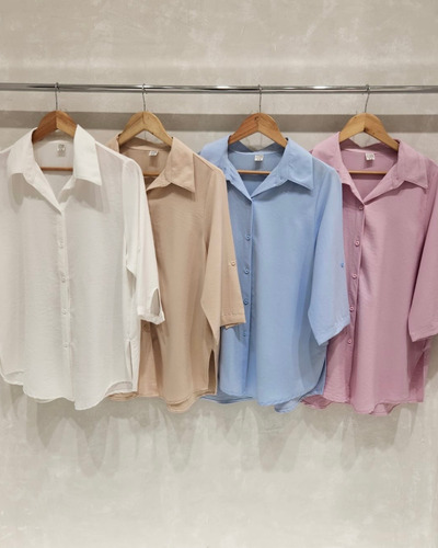 Camisa De Vestir Seda Arrugada Casual Mujer Talles Grandes