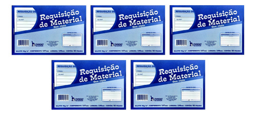 Bloco Requisição De Material S/cópia 50 Fls 157x108 Kit C/5