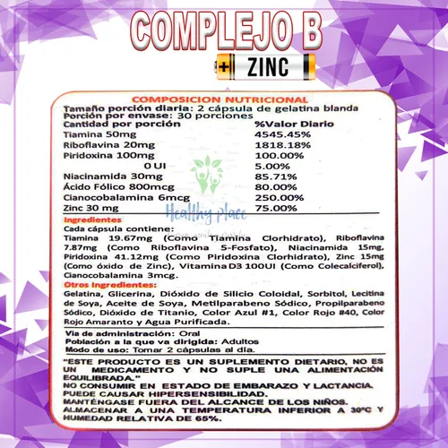 Complejo B + Zinc + Vitamina D3 - g a $7100